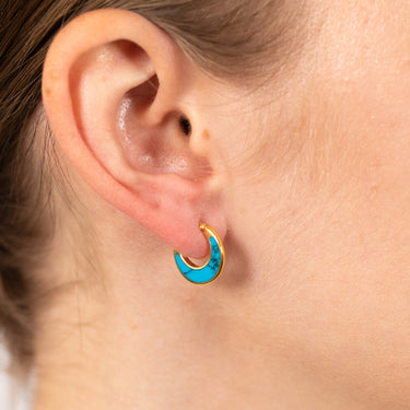 Sterling Silver Gold Plated Fancy Natural Turquoise Hoop Earrings