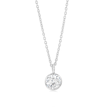 Sterling Silver Round Zirconia Pendant On Chain