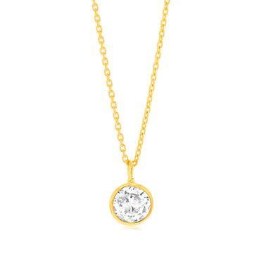 Sterling Silver Gold Plated Round Zirconia Pendant On Chain