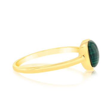 Sterling Silver Gold Plated Square Natural Malachite Ring