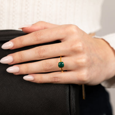 Sterling Silver Gold Plated Square Natural Malachite Ring