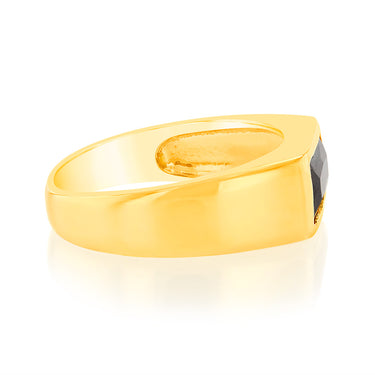 Sterling Silver Gold Plated Black Rectangle Zirconia Ring