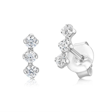 Sterling Silver Cubic Zirconia Triple Hexagon Stud Earrings