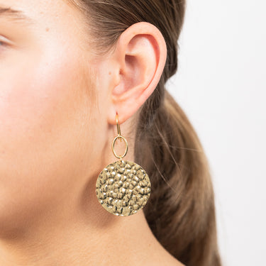 Sterling Silver Gold Plated Patterned Round Disc Hook Earrings