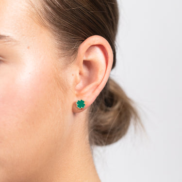Sterling Silver Gold Plated Green Four Leaf Enamel Flower Stud Earrings