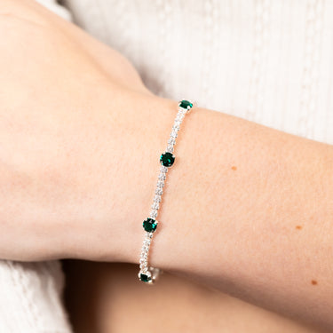 Sterling Silver Green Crystal And White Zirconia 15.5+4cm Tennis Bracelet