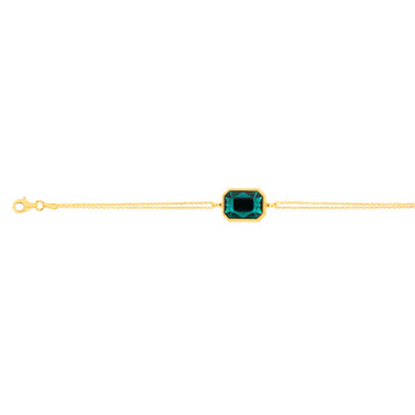 Sterling Silver Gold Plated Rectangle Emerald Green Crystal 16+3cm Bracelet