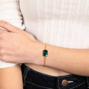 Sterling Silver Gold Plated Rectangle Emerald Green Crystal 16+3cm Bracelet