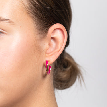 Sterling Silver Gold Plated Pink Enamel 3/4th Hoop Earrings