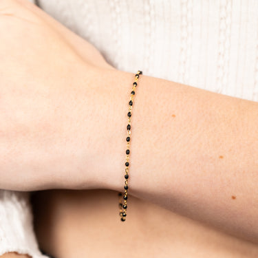 Sterling Silver Gold Plated Black Enamel Fancy 17+3cm Bracelet