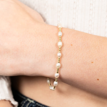 Sterling Silver Gold Plated Fresh Water Pearl And Gold Beads 17+2cm Bracelet