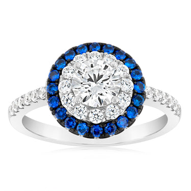 Sterling Silver Blue And White Zirconia Fancy Ring