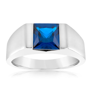 Sterling Silver Created Blue Sapphire Fancy Ring