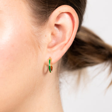 Sterling Silver Gold Plated Green Enamel Hoop Earrings