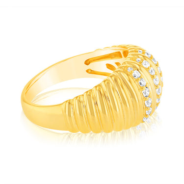 Sterling Silver Gold Plated Zirconia Polished Ribbed Ring