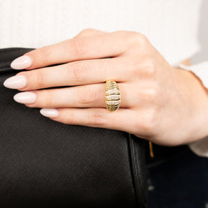 Sterling Silver Gold Plated Zirconia Polished Ribbed Ring