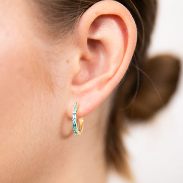 Sterling Silver Gold Plated Sky Blue Zirconia Hoop Earrings