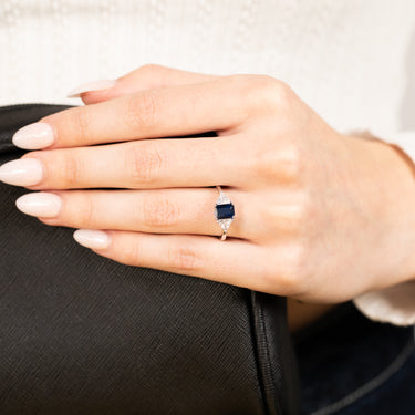 Sterling Silver White And Sapphire Blue Zirconia Fancy Ring