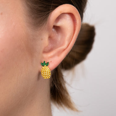 Sterling Silver Gold Plated Yellow And Green Zirconia Pineapple Stud Earrings
