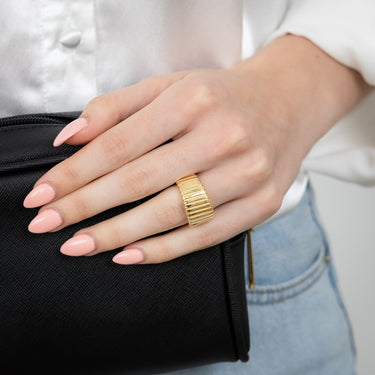 Sterling Silver Gold Plated Polished Ribbed Ring