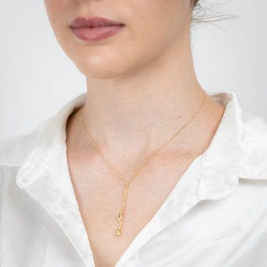 Sterling Silver Gold Plated Polished Double Tear Drop Pendant Chain
