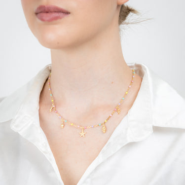 Sterling Silver Gold Plated Multicolour Charm 45cm Chain