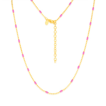 Sterling Silver Gold Plated Pink Enamel Bead 45cm Chain