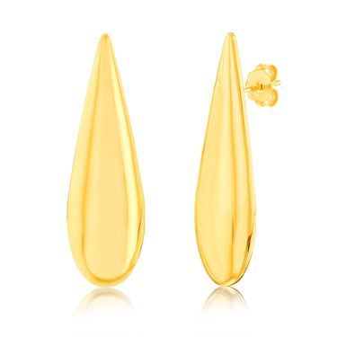 Sterling Silver Gold Plated Polished Large Tear Drop Stud Earrings