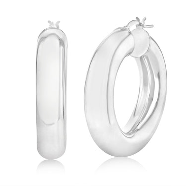 Sterling Silver Polished Tube 20mm Hoop Earrings