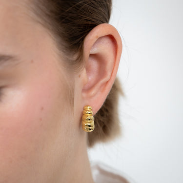 Sterling Silver Gold Plated Ribbed J Shaped 3/4th Hoop Earrings