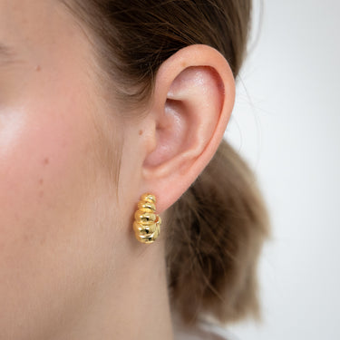 Sterling Silver Gold Plated Ribbed J Shaped 3/4th Hoop Earrings