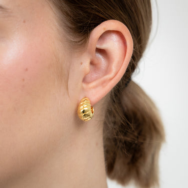 Sterling Silver Gold Plated Ribbed 3/4th Hoop Earrings