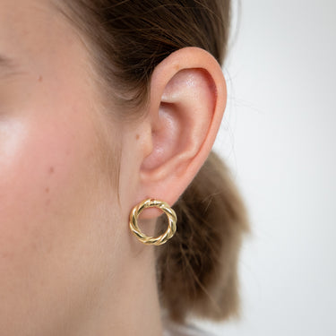 Sterling Silver Gold Plated Patterned Circle Of Life Stud Earrings