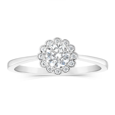 Sterling Silver White Cubic Zirconia Halo Ring