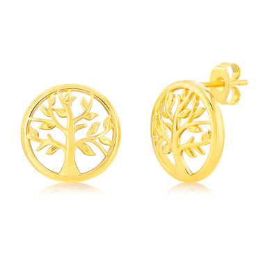 Sterling Silver Gold Plated Tree Of Life Stud Earrings