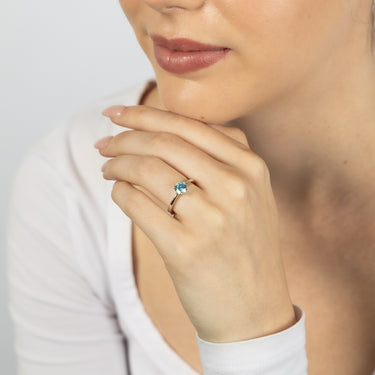 Sterling Silver Sky Blue Cubic Zirconia 6 Claw Ring