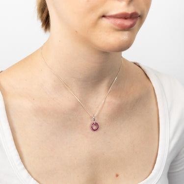 Sterling Silver Red Created Spinel Circle Of Life Pendnt