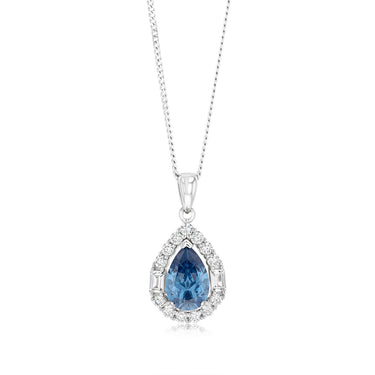 Sterling Silver White And Sapphire Cubic Zirconia Pear Shaped Pendant