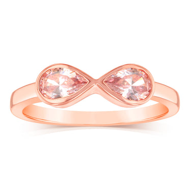 Sterling Silver Rose Gold Plated Morganite Pear Cubic Zirconia Infinity Ring