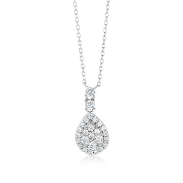 Sterling Silver Rhodium Plated White Cubic Zirconia Pear Shaped Pendant On chain