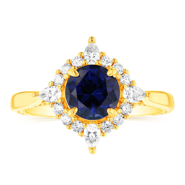 Sterling Silver Gold Plated Created Sapphire And White Zirconia Fancy Ring