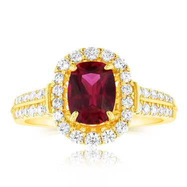 Sterling Silver Gold Plated Created Ruby And White Zirconia Fancy Ring