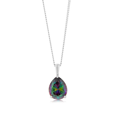 Sterling Silver Mystic Topaz Cubic Zirconia Pear Shaped Pendant