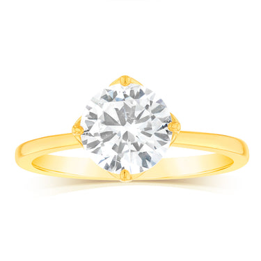 Sterling Silver Gold Plated Brilliant Cut White Zirconia Ring