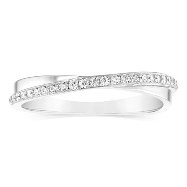 Sterling Silver Rhodium Plated White Zirconia Crossover Ring