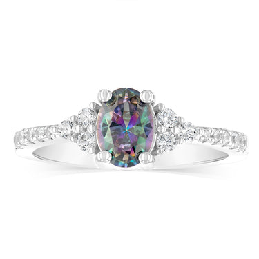 Sterling Silver Rhodium Plated Mystic Topaz Cubic Zirconia Ring