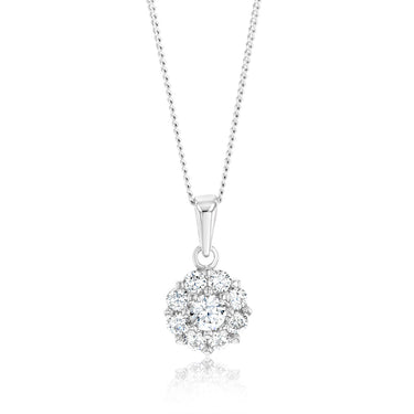 Sterling Silver Rhodium Plated Round White Cubic Zirconia Pendant