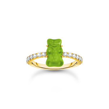 Thomas Sabo Gold Plated Sterling Silver Haribo Cubic Zirconia Apple Green Bear Ring