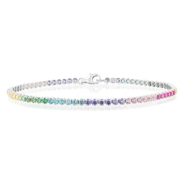Sterling Silver Multicoloured Cubic Zirconia 2.5mm Tennis 19cm Bracelet