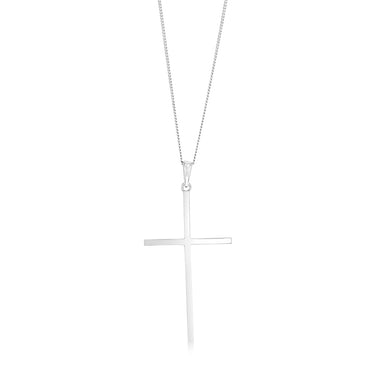 Sterling Silver Rhodium Plated Plain 45mm Cross Pendant